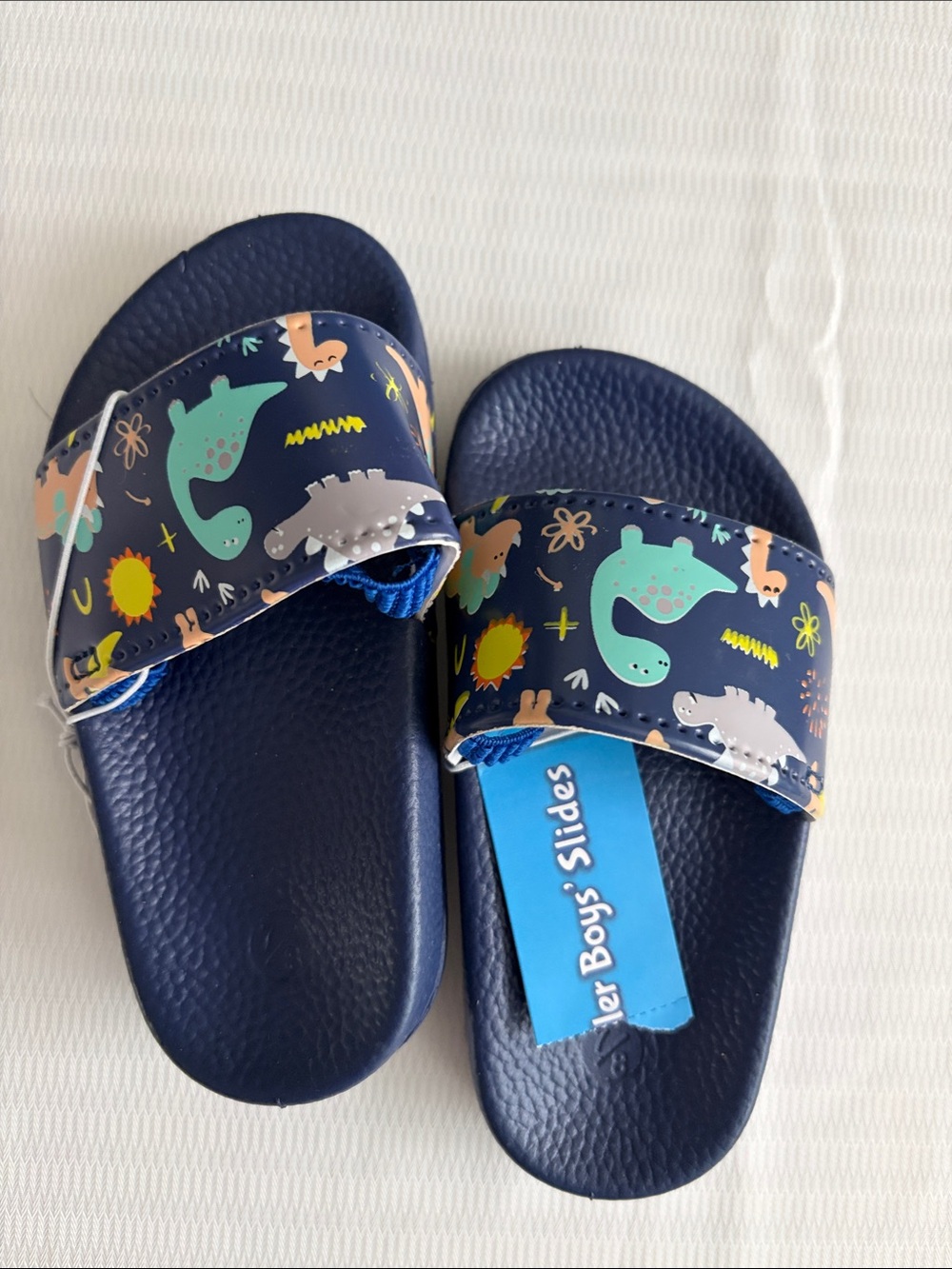 Kids' Navy Dinosaur Slide Sandals - Picture 1 of 3